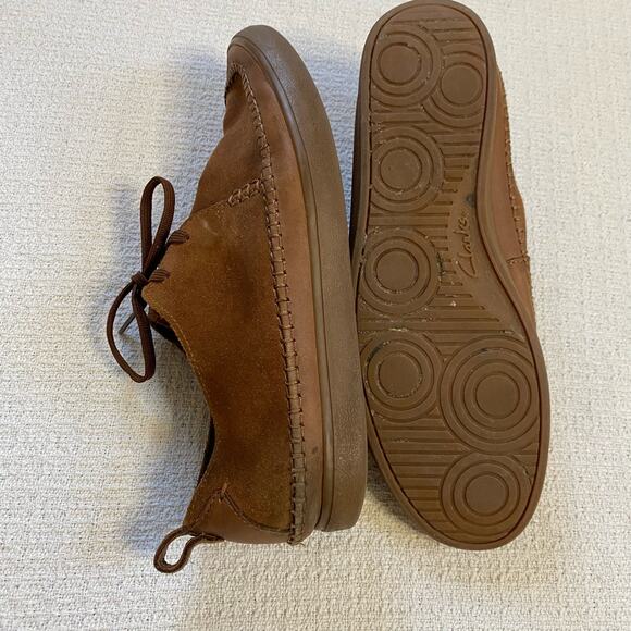 Clarks Tan Suede Leather Men’s Moccasin Casual Lace Up Shoes Comfortable 9.5 - Picture 3 of 9